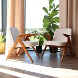 Pair of vintage white bouclé armchairs