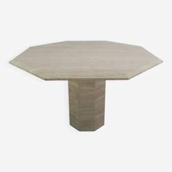 8-sided mid-century travertine dining table, 1970s