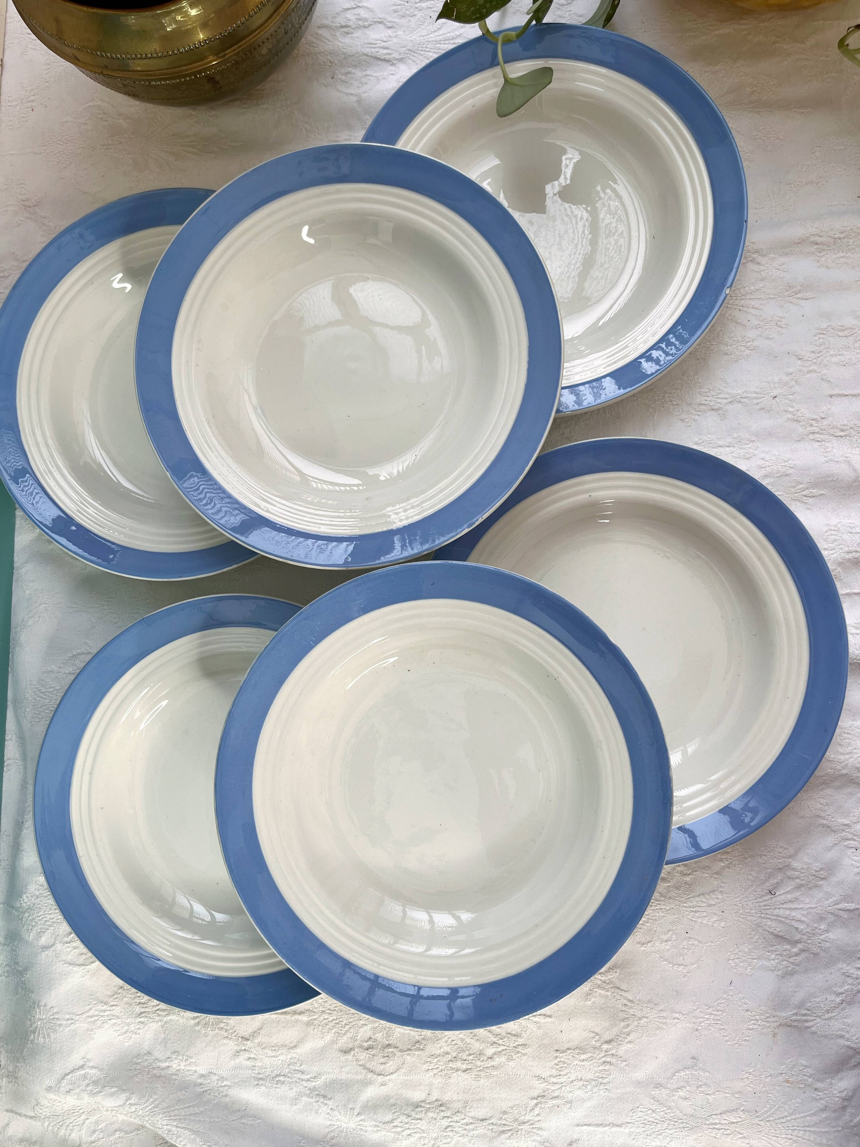 6 pastel blue soup plates in céranord st amand earthenware - languedoc model - lot 1