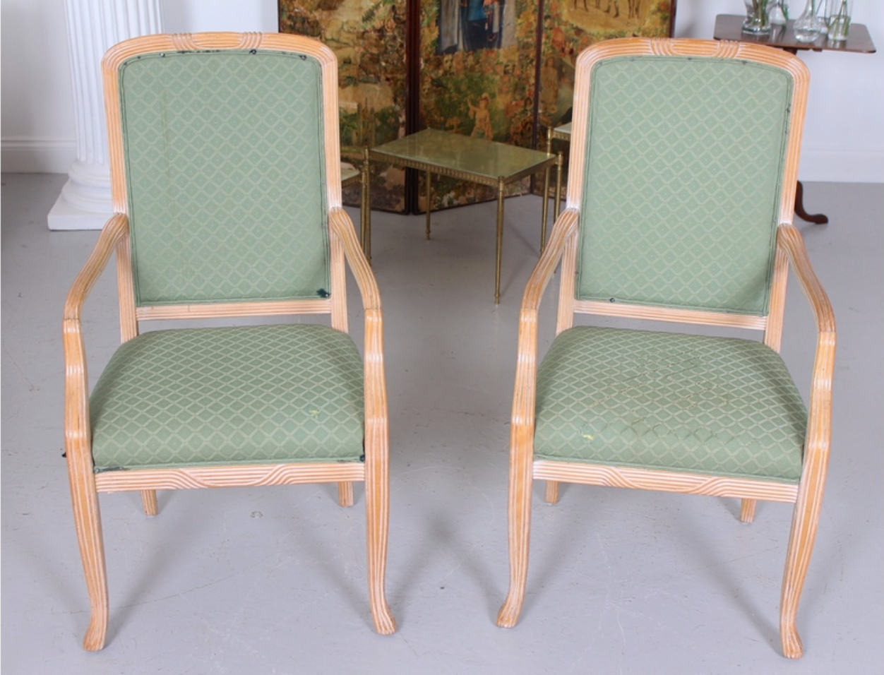 Pair of large green tartan high chairs