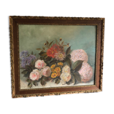 Huile sur toile ancienne fleurs