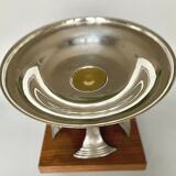 Art deco cut rosewood sphere enclosed in silver metal foot