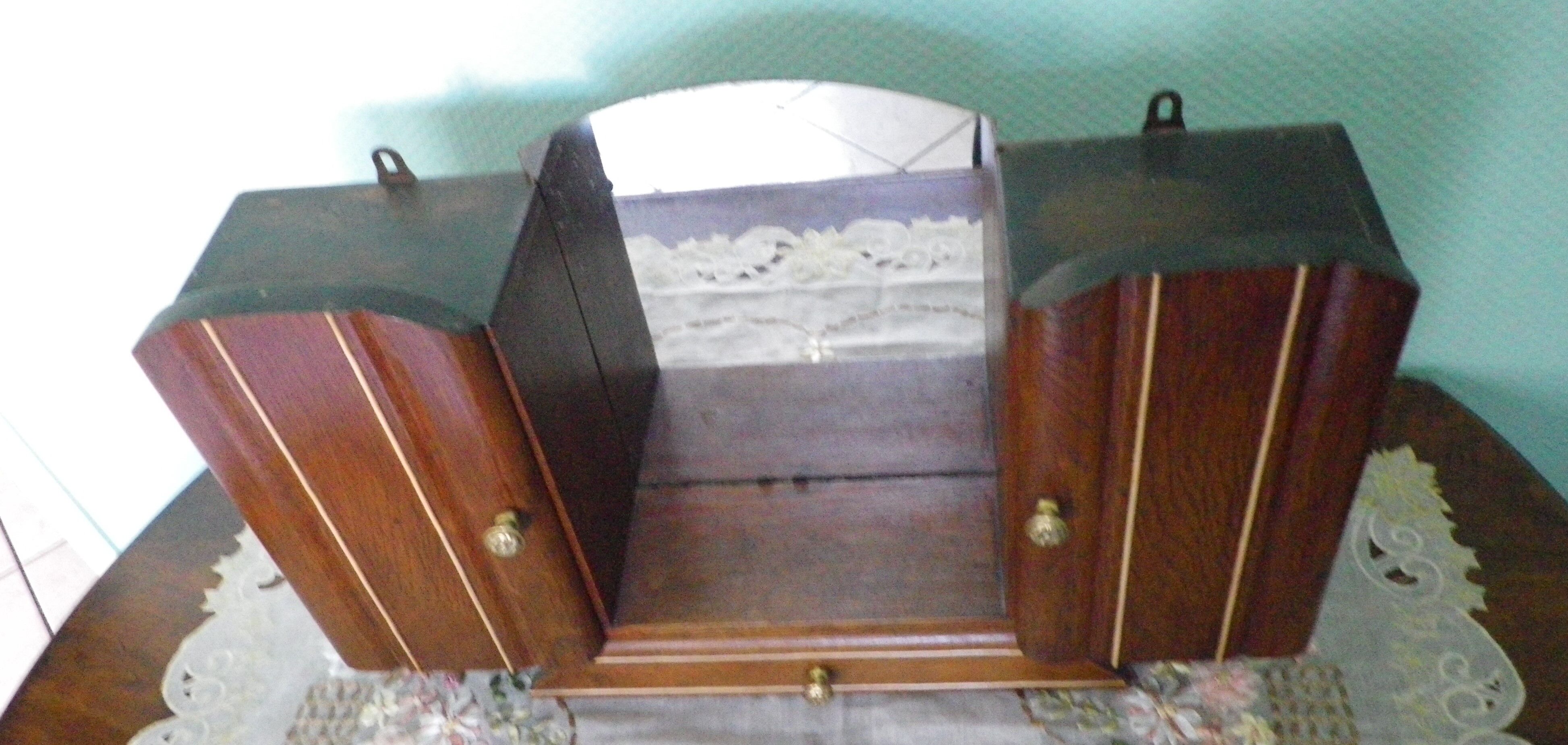 Art Deco extra furniture 1920/1940 to install or fix, wooden, central mirror, 2 doors, 1 drawer