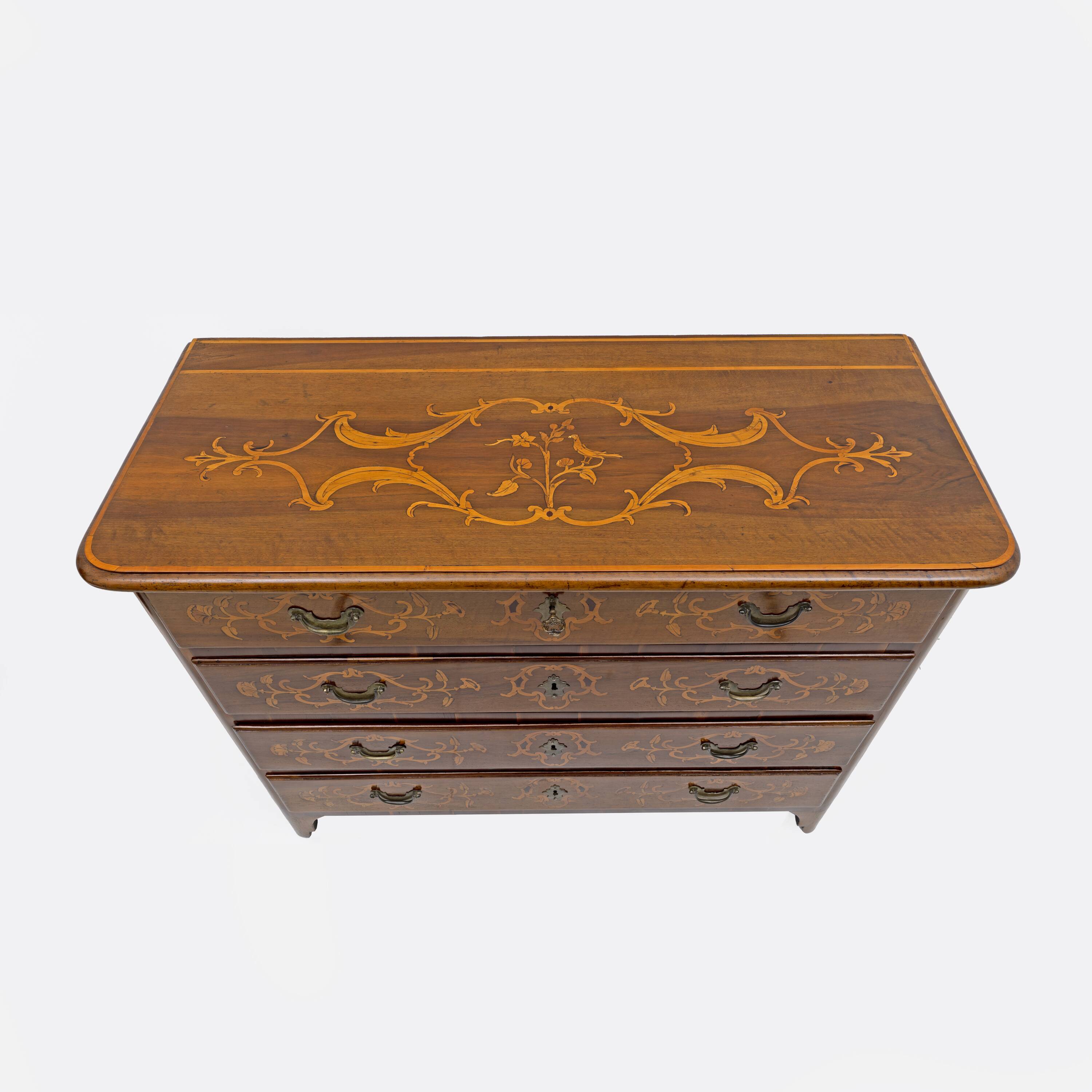 Chest of Drawers in Solid Italian Walnut with Maple Inlays, late 18th