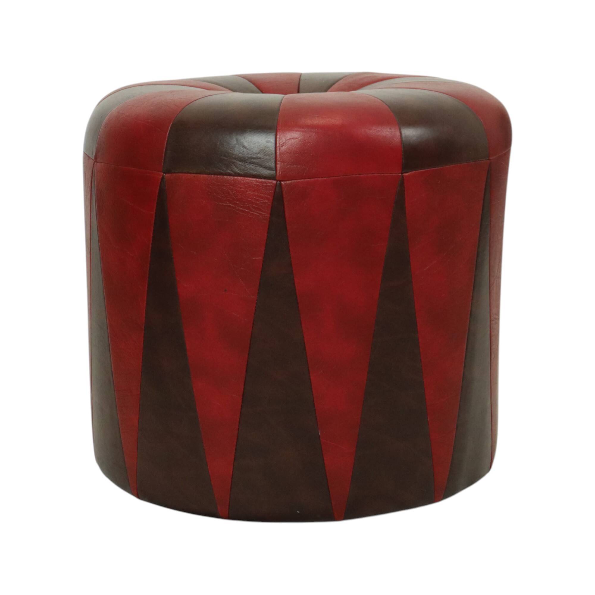 Round Vintage Pouf Brown Red Two-tone Skai Sixties