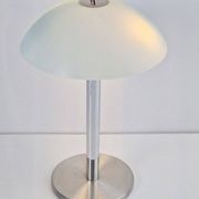 Mid-Century Mushroom Table Lamp in Sandblasted Glass, Stainless Steel & Chrome, 1960s