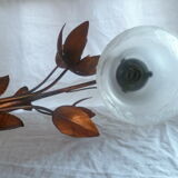 Bedside lamp / table in metal dore decor 2 flowers