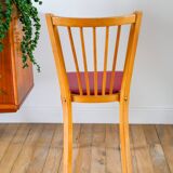 Baumann bistro chair in blond oak and red leatherette, 1950