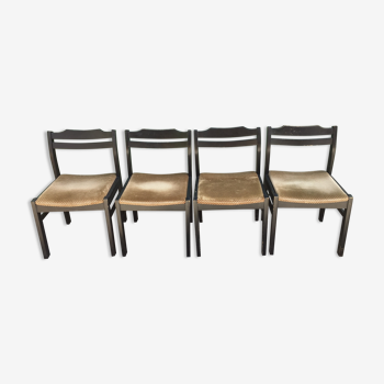 Chairs in black lacquered beech with gold fabric seats with small tiles