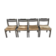 Chaises en hêtre laquées noir à assises en tissu or a petits carreaux