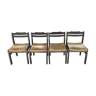 Chaises en hêtre laquées noir à assises en tissu or a petits carreaux