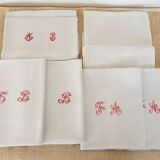 7 serviettes de table anciennes monogrammées