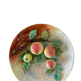 Ceramic flat polychrome slip circa 1900 decorated with apple trees