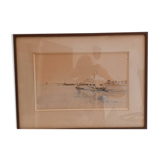 Marine watercolor signed 50x37 cm
