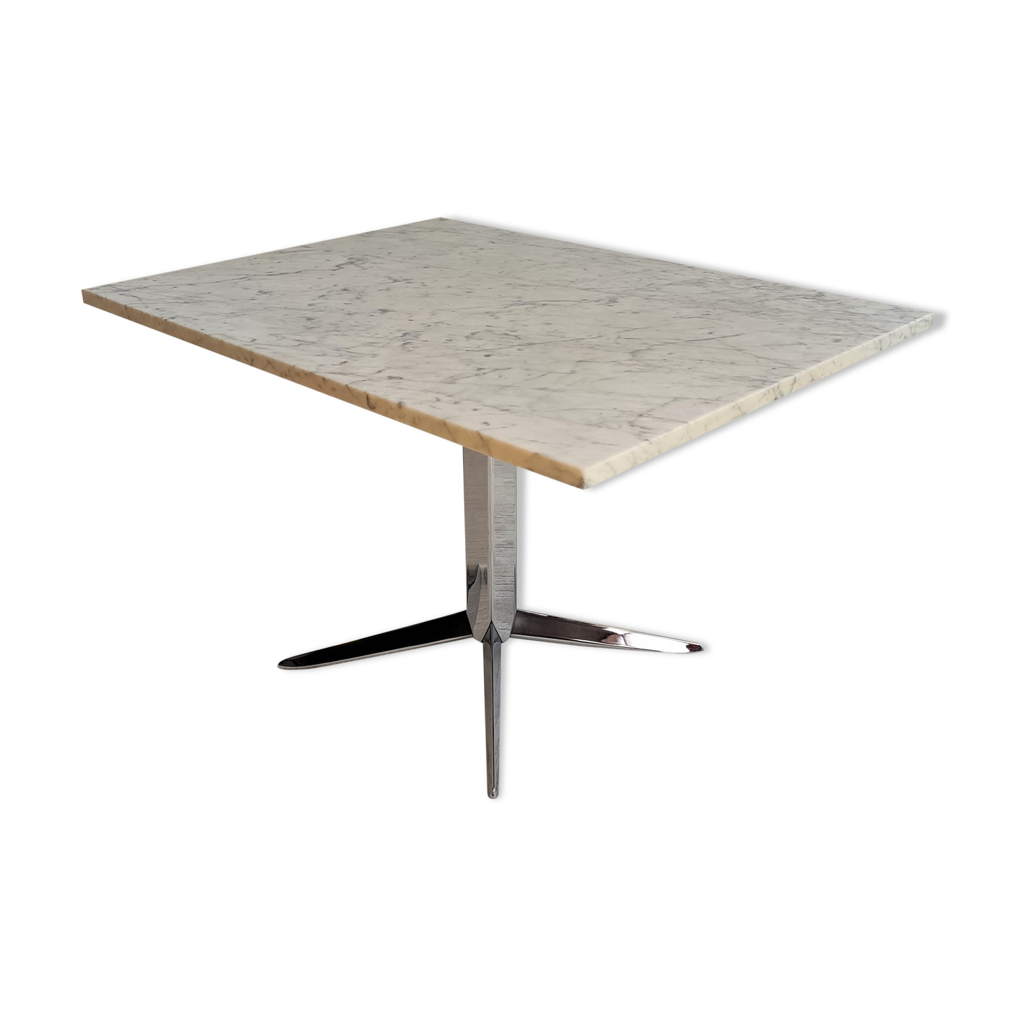 Coffee table Roche Bobois 70's carrara marble and chrome star foot