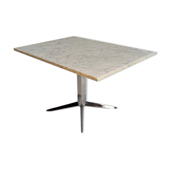 Coffee table Roche Bobois 70's carrara marble and chrome star foot