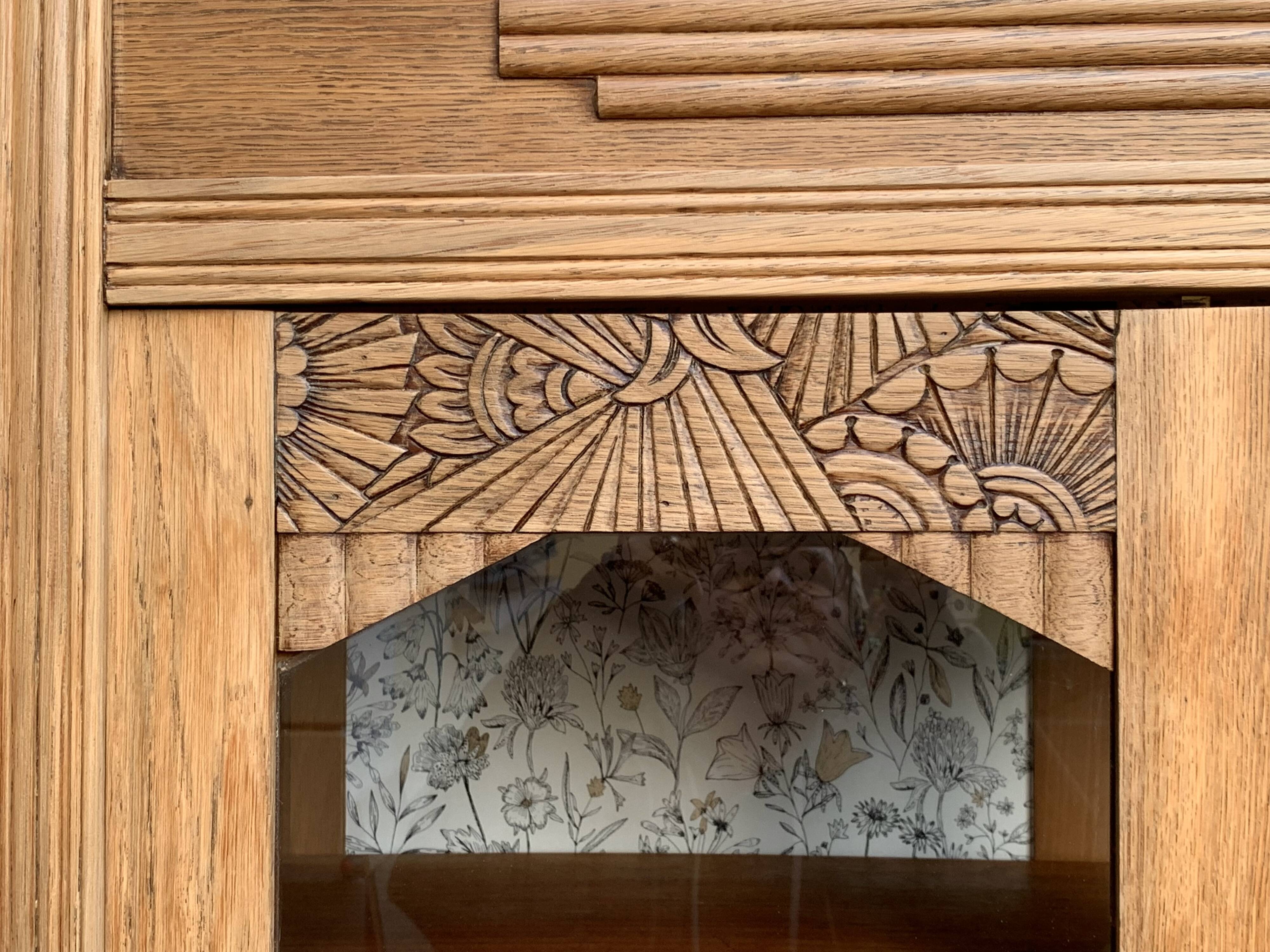 Parisian art deco glass cabinet in raw wood