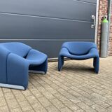 2x Artifort Groovy F598 (M-chair) blue, perfect state! Pierre Paulin