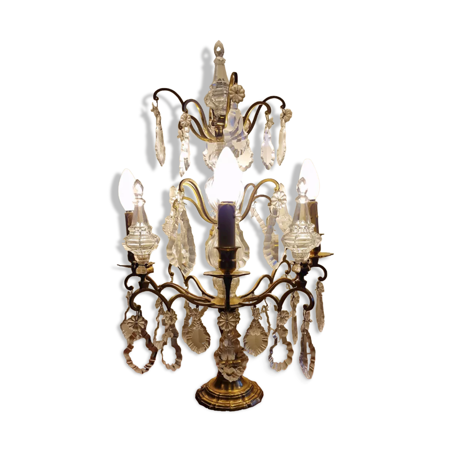 Old bronze girandole and crystal 4 fires