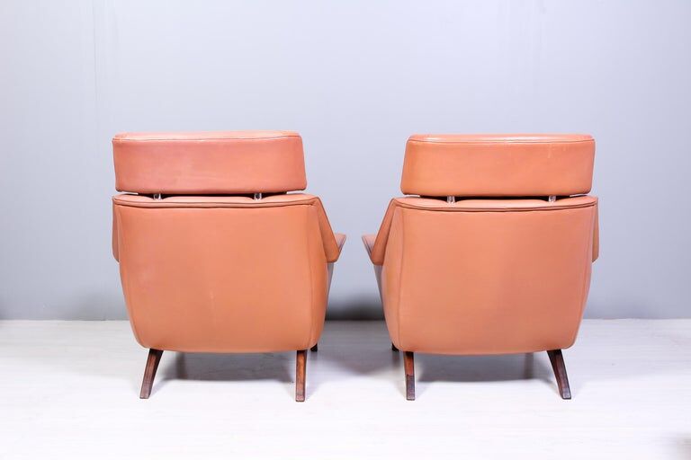 Leather and rosewood chairs and Ottoman by Werner Langenfled Denmark 1960s