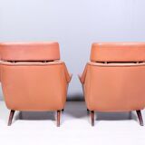 Leather and rosewood chairs and Ottoman by Werner Langenfled Denmark 1960s