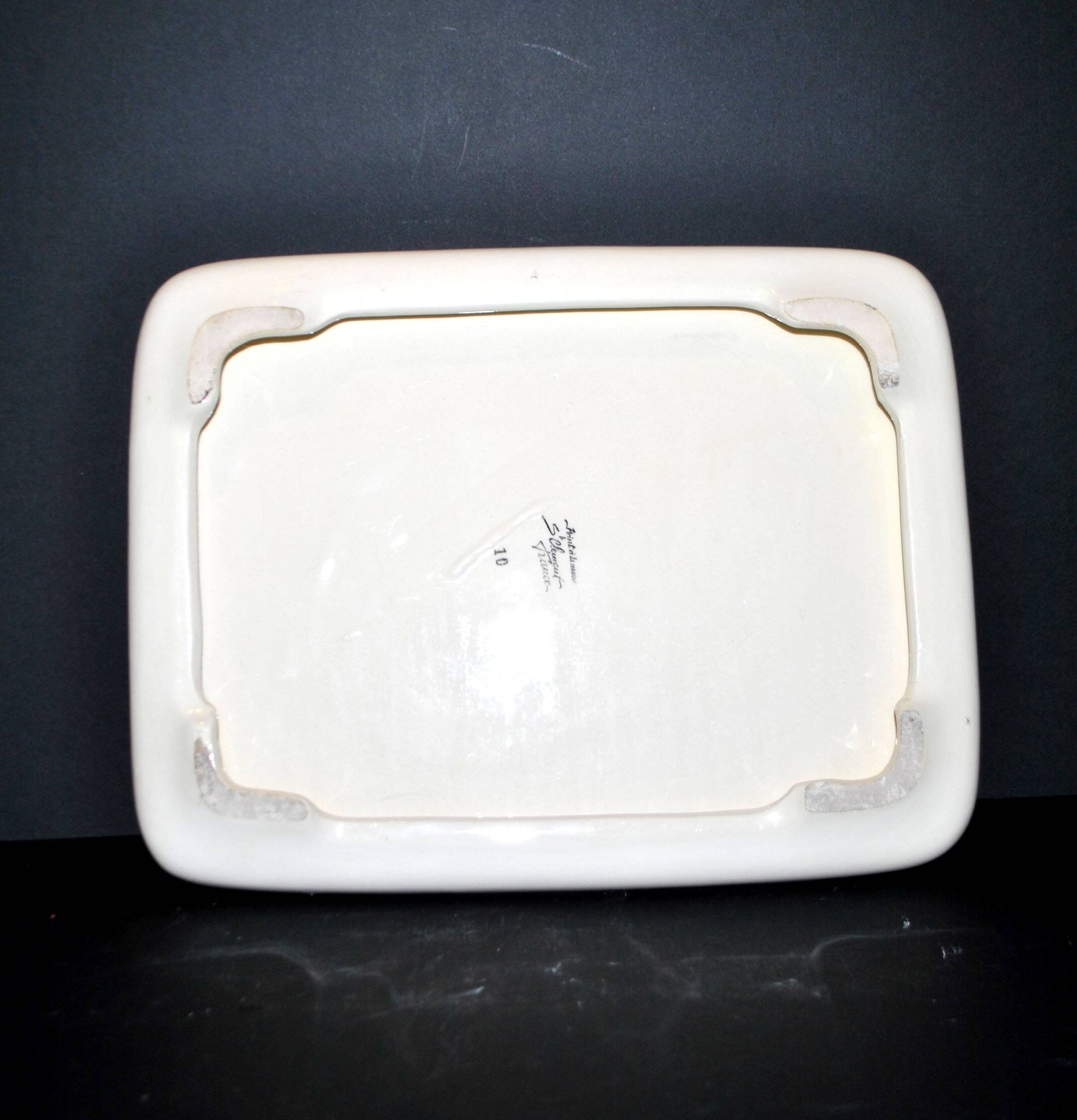 Vintage ceramic trivet from Saint-Clément - floral 1960-1970