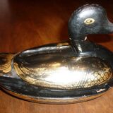 Canard en bois noir et doré