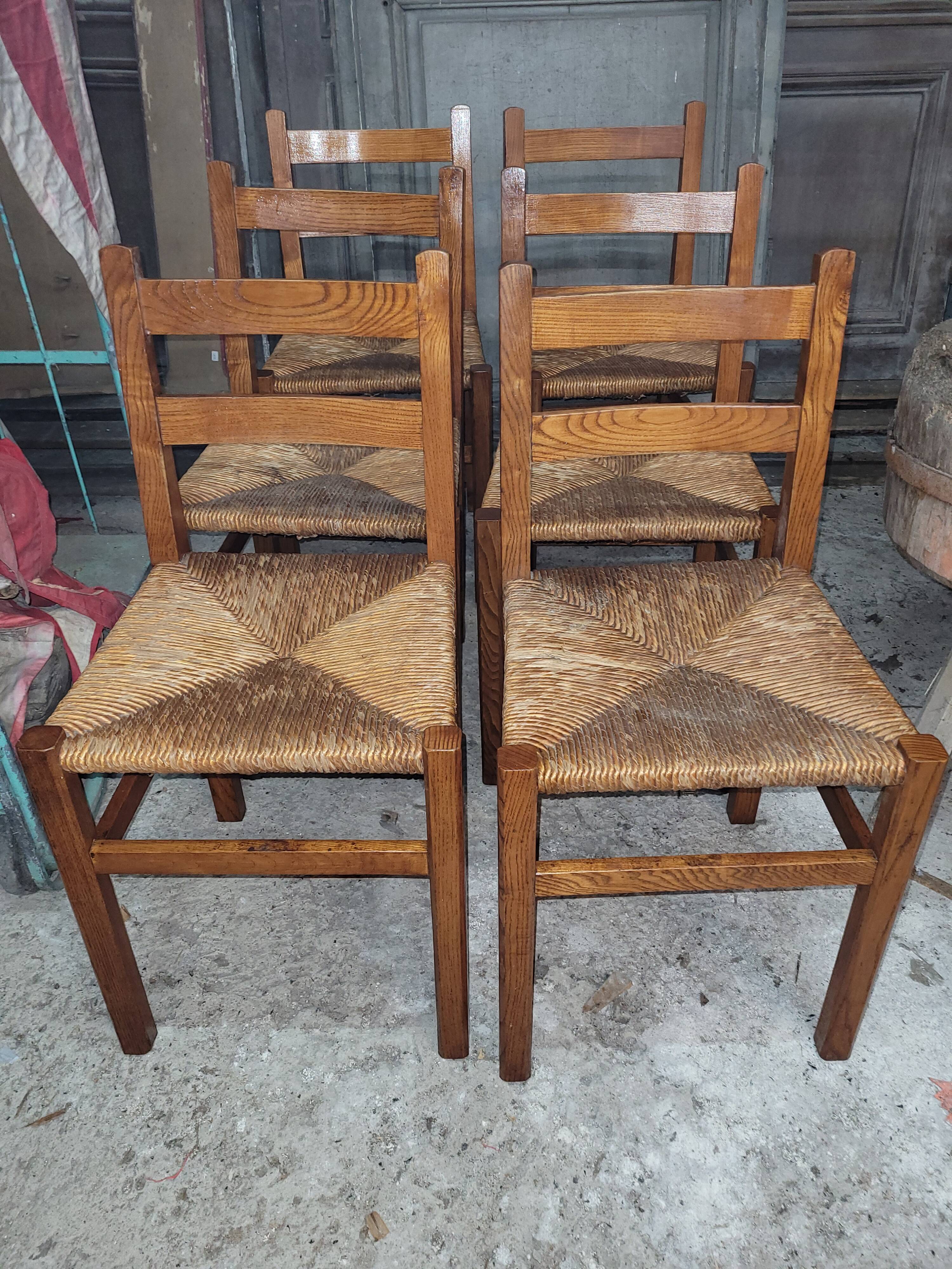 6 rustic oak chairs