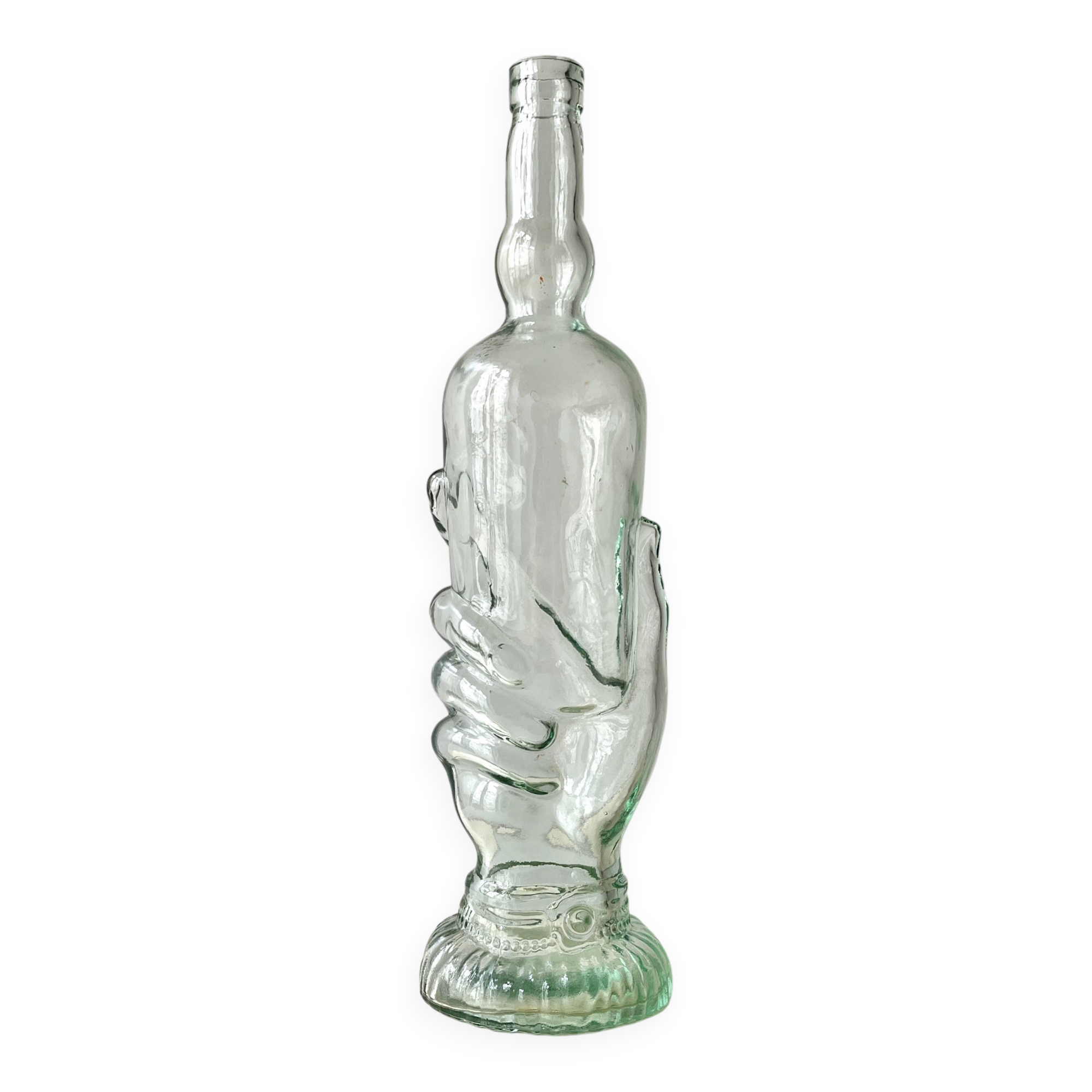 Legras glass bottle "transparent hand" circa 1920, antique carafe