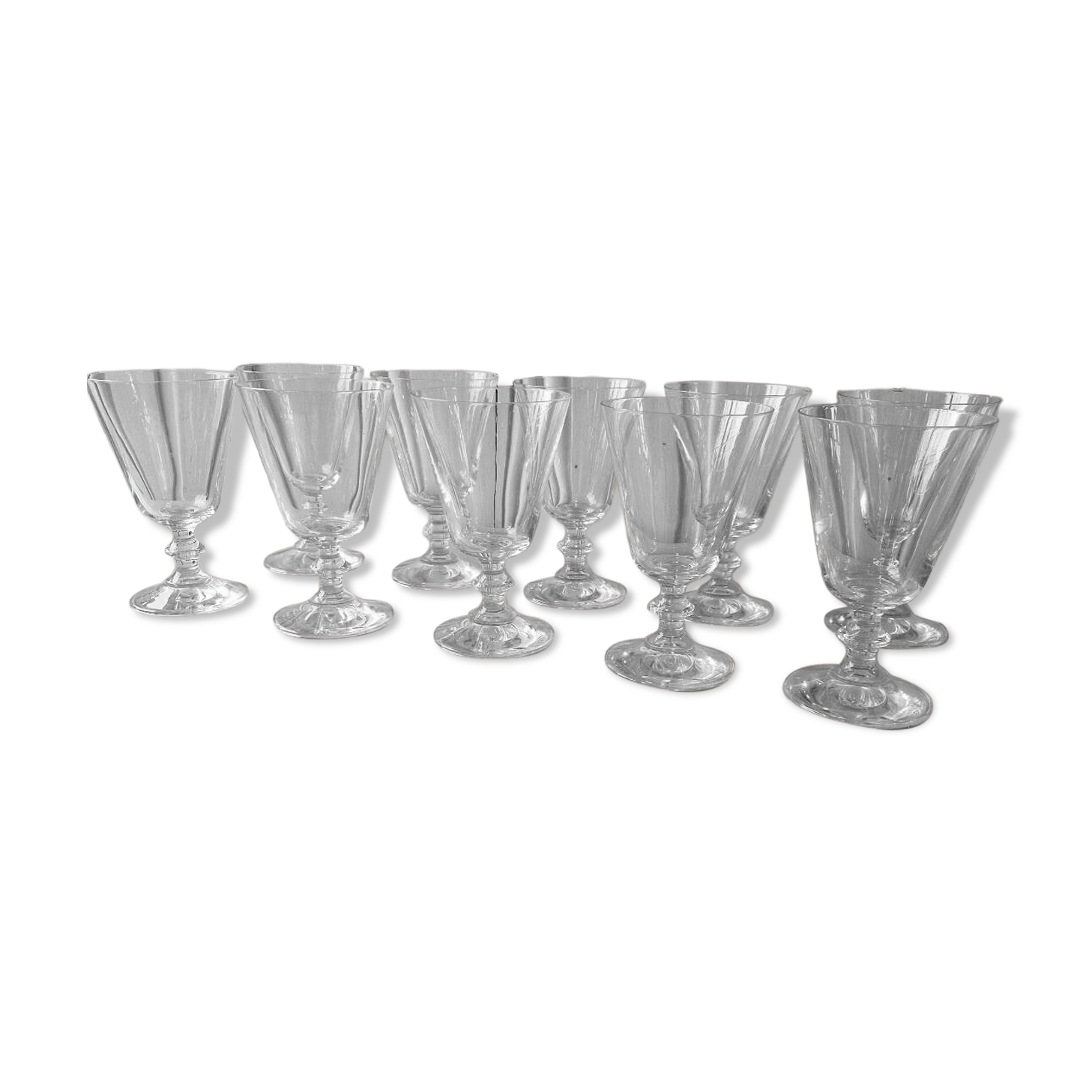 Set of 10 vintage 1970s crystal water or wine glasses