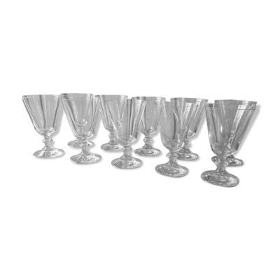 Lot de 10 verres à pied vintage années 1970 à eau ou vin en cristal