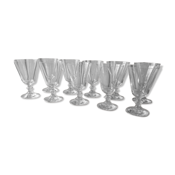 Lot de 10 verres à pied vintage années 1970 à eau ou vin en cristal