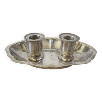 Double candle holder in silver metal signed Plasait years 30 - 40