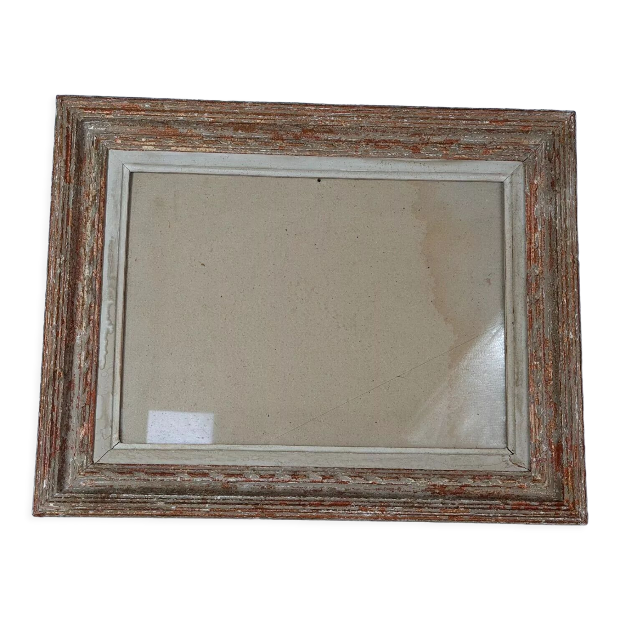 Cadre ancien bois patiné 43x34 feuillure 33x24 cm +verre SB | Selency