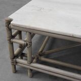 Large Wicker “Attila” Series Coffee Table with marble top by Gasparucci Ita