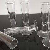 6 petites flutes anciennes en cristal soufflés à la main