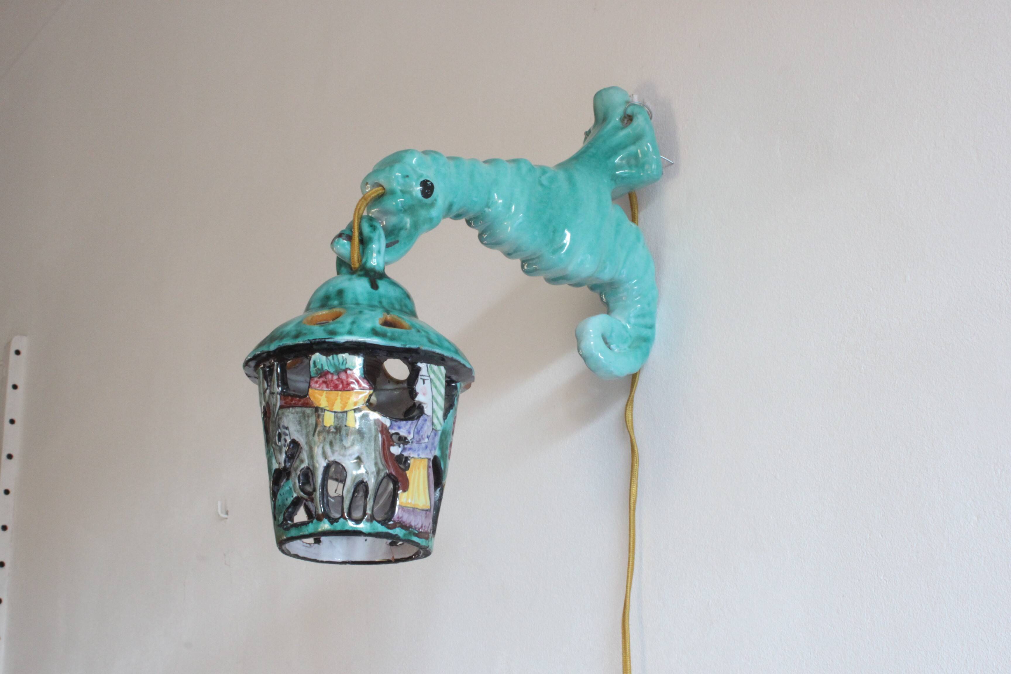 Ceramic Seahorse Lantern from Vietri Sul Mare, Italy 1960S.