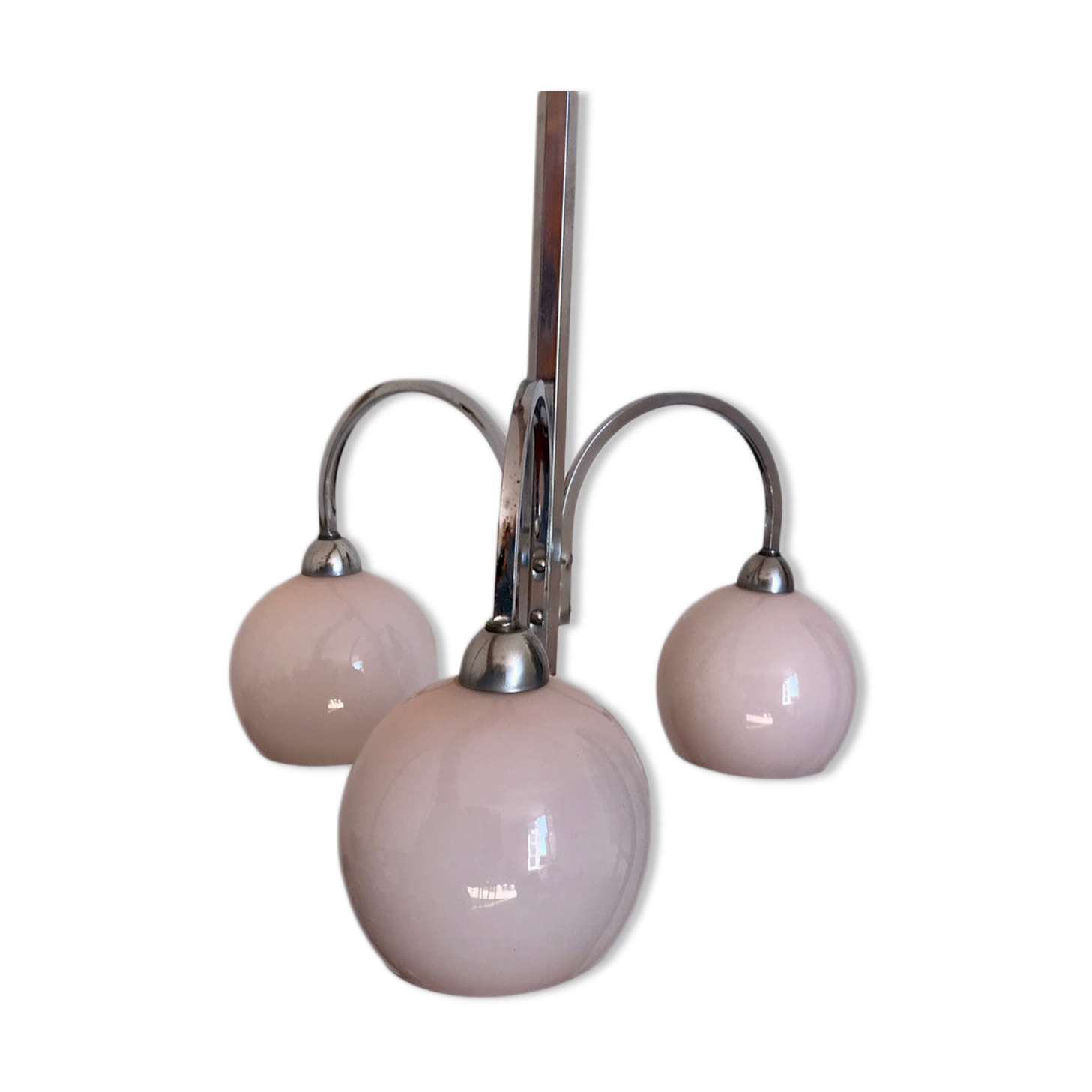 Suspension art deco en opaline rose