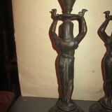 Pair of antique Egyptian-style spelter torches.