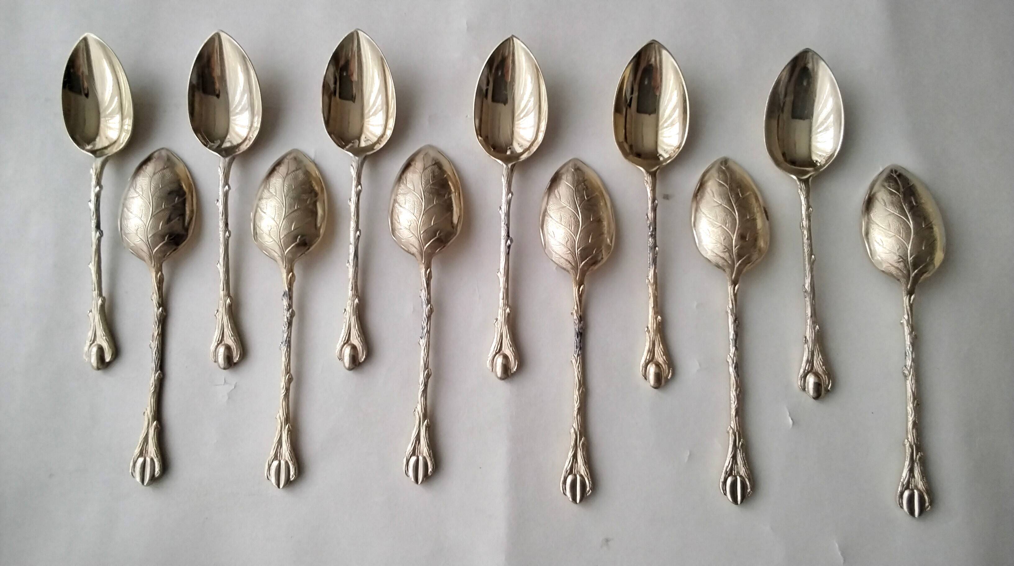12 gold metal moka spoons Deetjen Model "Coffee Bean"