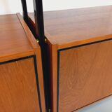 Vintage Italian double modular shelf bookcase in teak and metal