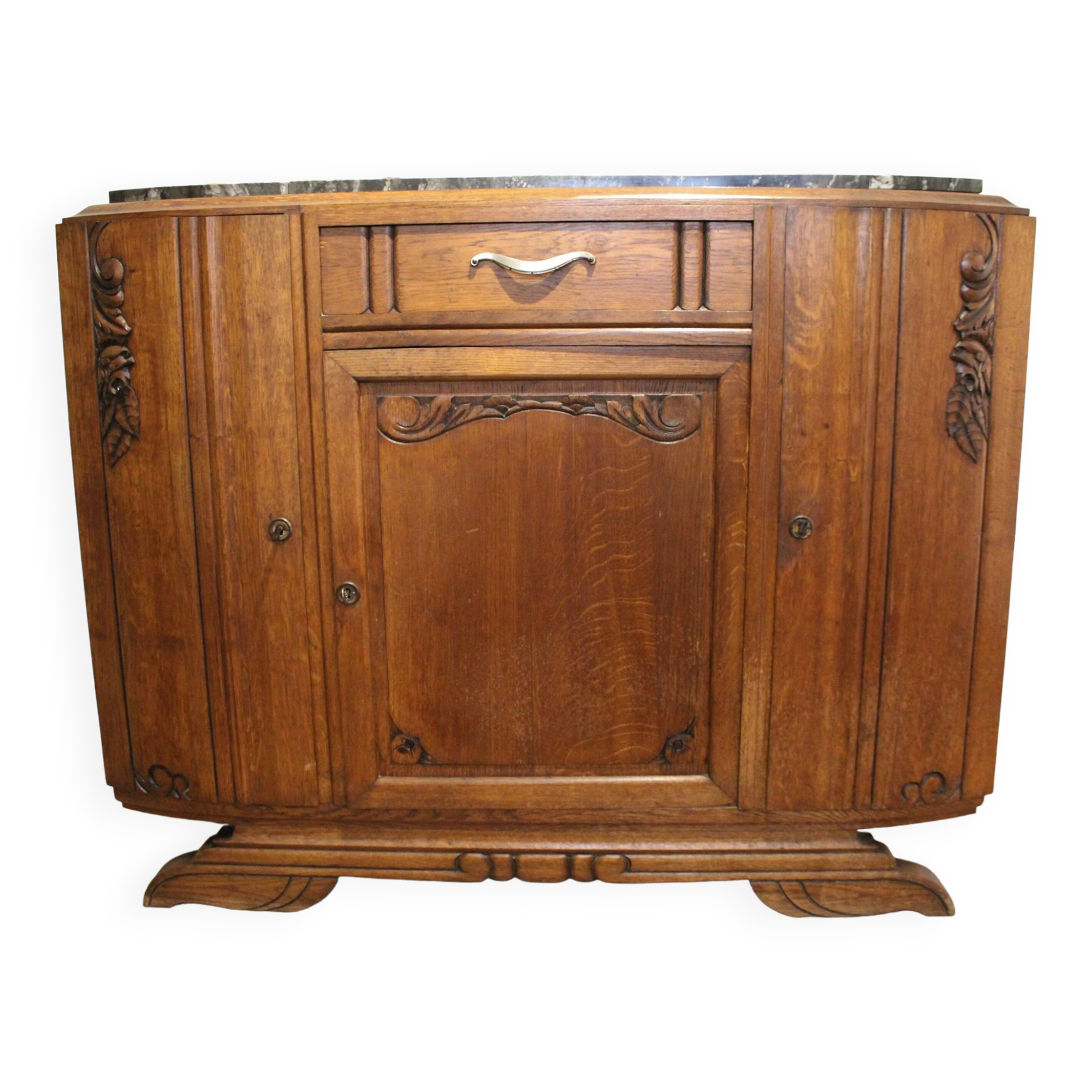 Low Art Deco oak and marble sideboard