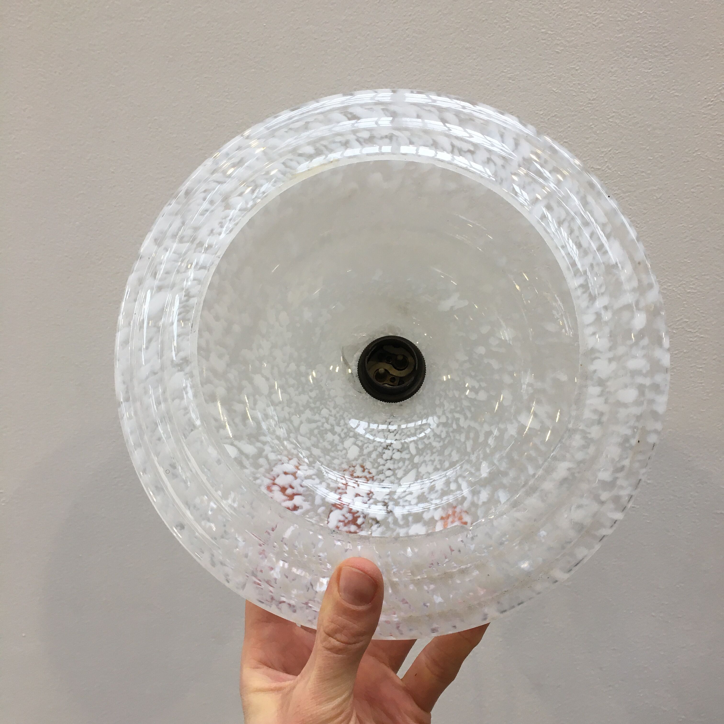 Pair of art deco suspensions in white Clichy glass