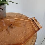 Plateau hexagonal en verre rose art déco