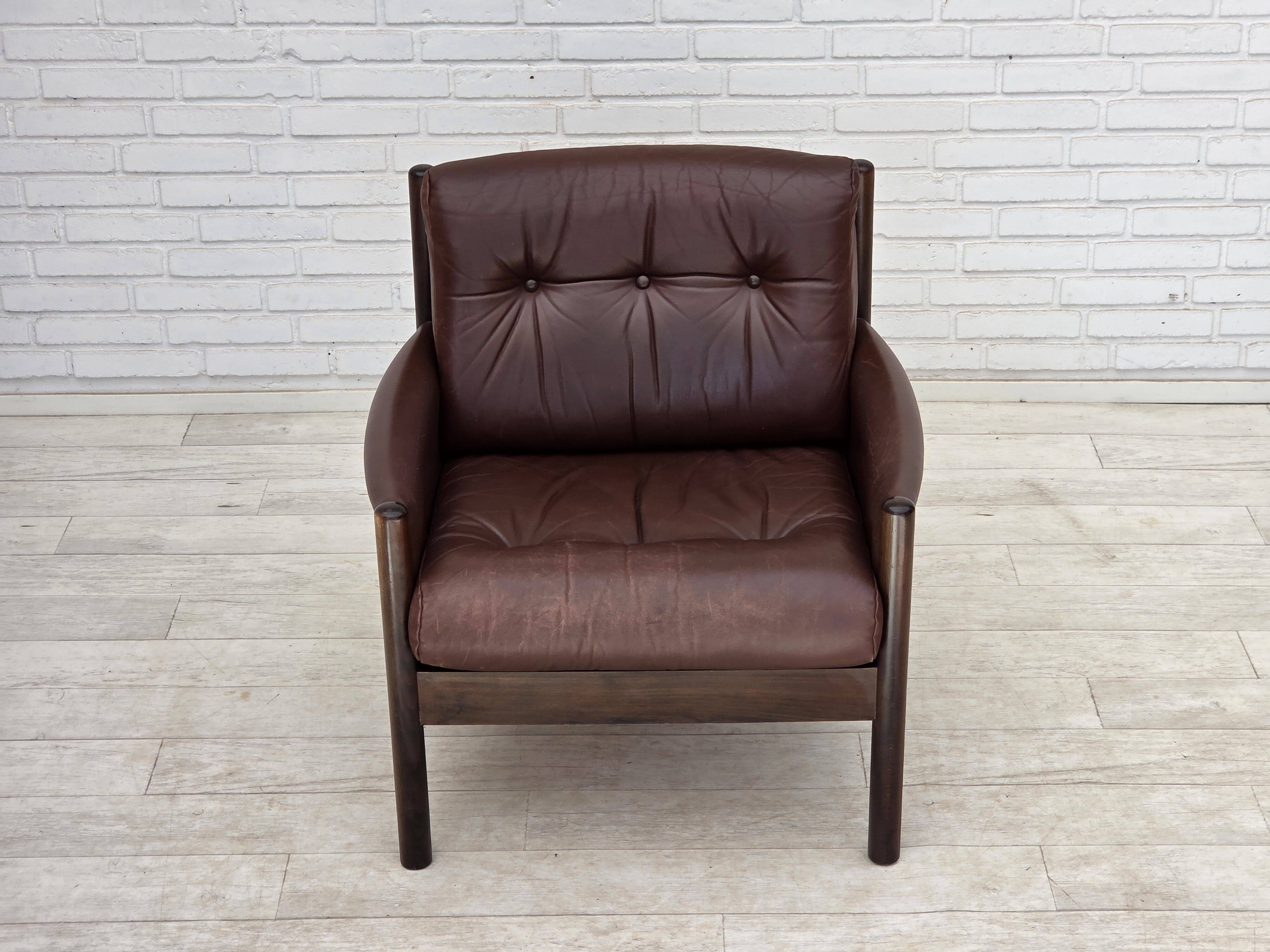 1970s, Scandinavian armchair, furniture leather, beech wood.