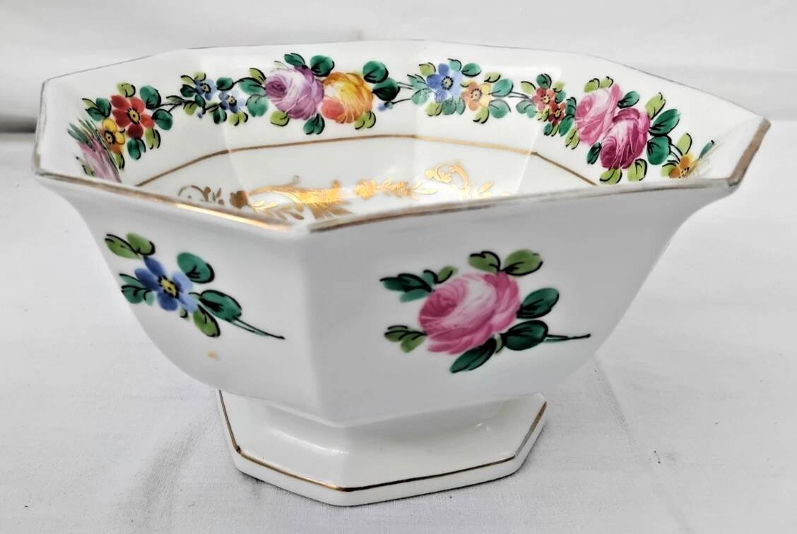 Vintage Octagonal Porcelain Salad Bowl from Mehun