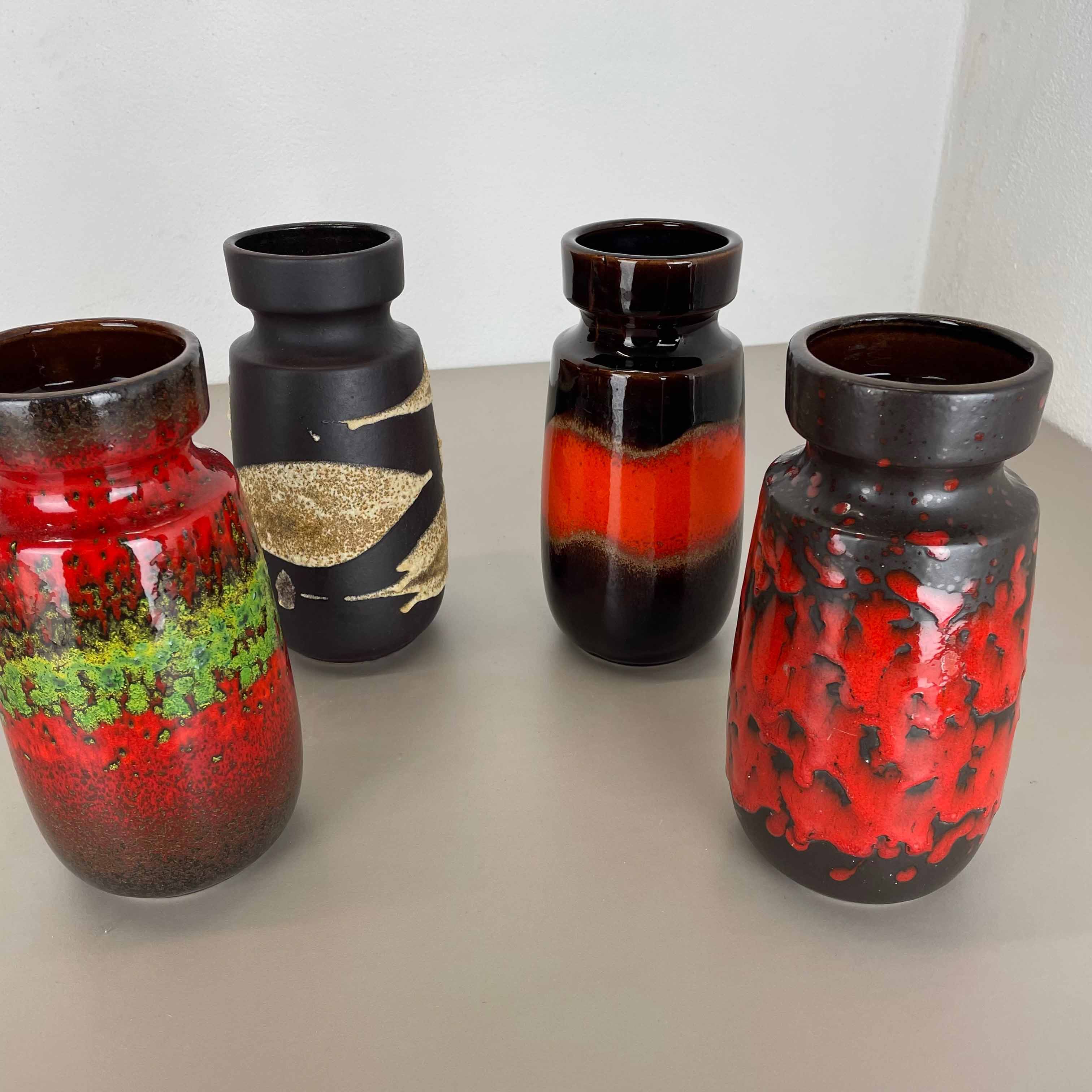 Set of Four Vintage Pottery Fat Lava Vases Made by Scheurich, Germany, 1970s