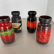 Set of Four Vintage Pottery Fat Lava Vases Made by Scheurich, Germany, 1970s