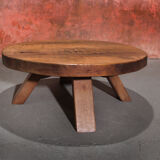 Brutalist Massive Robust Oak Round Coffee Table, 60s