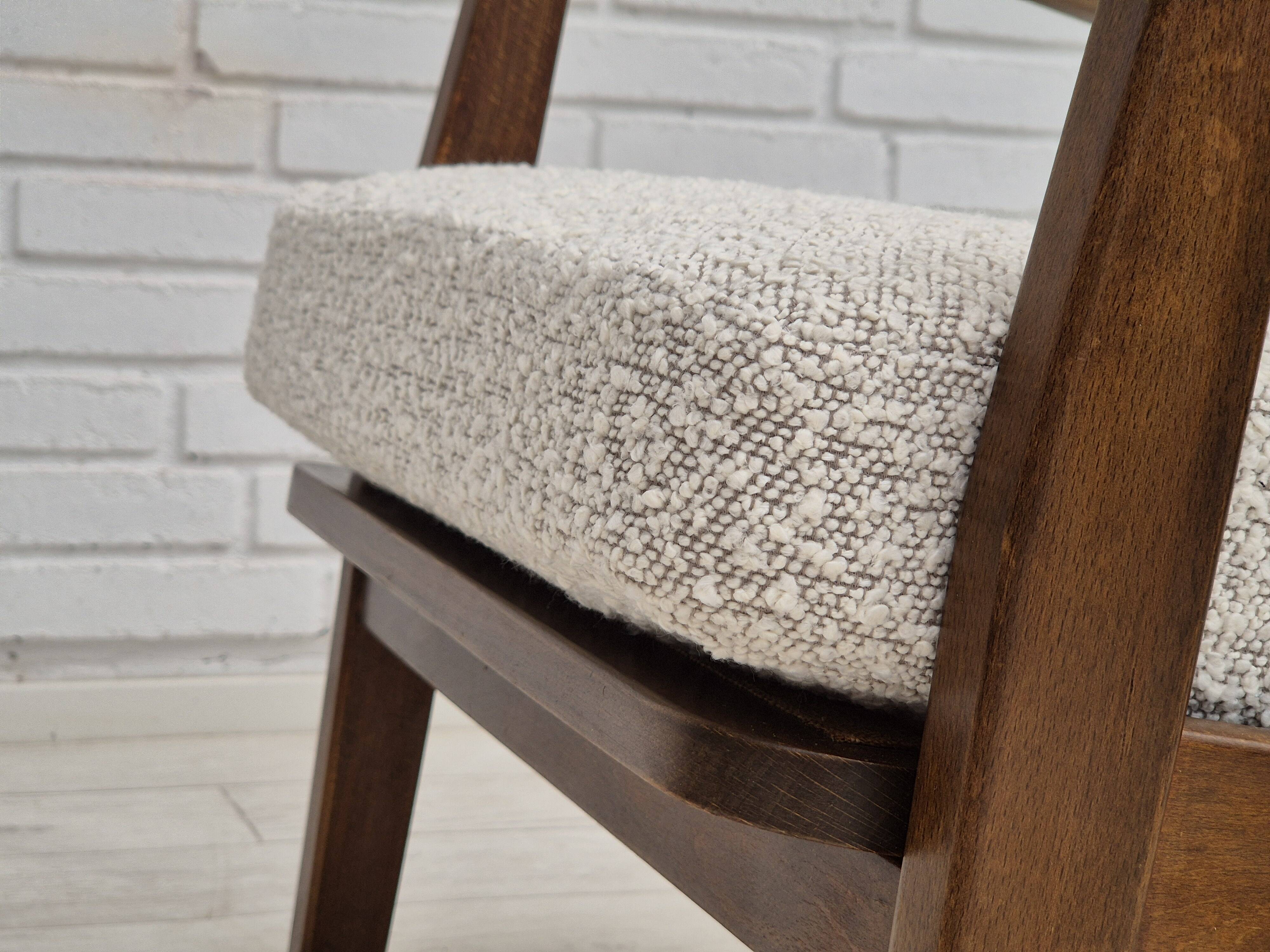 1960s, Danish armchair, refurbished, quality white/grey furniture fabric.